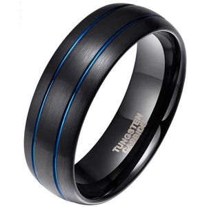 Wolfraam heren ring Classic Groove Zwart Blauw 8mm-21.5mm
