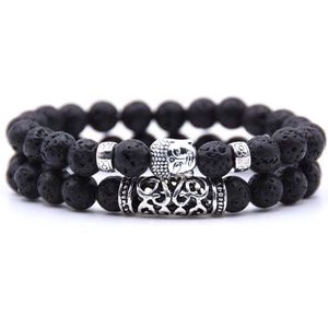 Memphis Heren Kralen Armband Lavasteen en Buddha Zwart