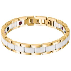 Mendes - Heren Armband - Goudkleurig Wit - Keramiek Edelstaal