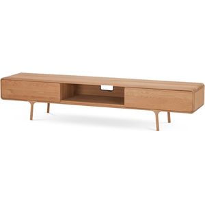 Gazzda Fawn Lowboard Naturel - TV meubel - Hout - met 2 Lades - Massief Eikenhout - TV Kast - Retro - Scandinavisch - 220 cm