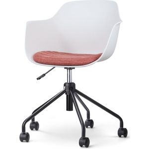 Nolon Nout-Liz Bureaustoel Wit met Terracotta Rood Zitkussen - met Armleuning - Kunststof - Vast Zitkussen - Verstelbaar - Wieltjes - Zwart Onderstel