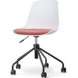 Nolon Nout-Liv Bureaustoel Wit met Terracotta Rood Zitkussen - Kunststof Zitting - Verstelbaar - Wieltjes - Zwart Onderstel