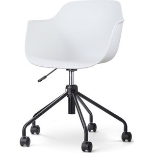 Nolon Nout-Puk Bureaustoel Wit - met Armleuning - Kunststof Zitting - Verstelbaar - Wieltjes - Zwart Onderstel