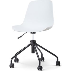 Nolon Nout-Pip Bureaustoel Wit - Kunststof Zitting - Verstelbaar - Wieltjes - Zwart Metalen Onderstel