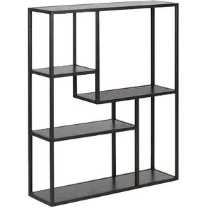 Lisomme - Vic - Hangende Wandkast - Zwart - Metaal - Houten Planken - Open Kast
