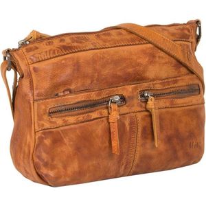 Justified Bags® Roma Leren Schoudertas Longshape Top Zip Cognac