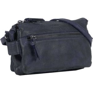 Justified Bags® Roma - Small - Top Zip - Leren Schoudertasje Navy Blauw