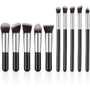 Evvie set van 10 make-up kwasten kabuki - Zwart-Zilver