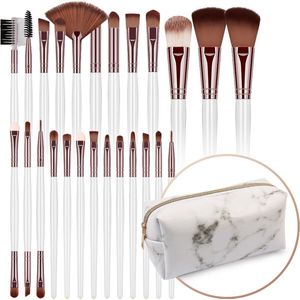 Evvie® 24-delige make-up kwastenset - Wit/Rosé Goud - in etui Marble