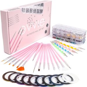 Nail Art Kit - 15 Penselen - 5 Dotting Tools - Steentjes en Diamantjes - Vlinder Glitters - Folie