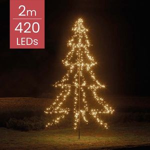 Verlichte figuren zwarte lichtboom/metalen boom/kerstboom met 420 led lichtjes 200 cm  - Kerstversiering/kerstdecoratie