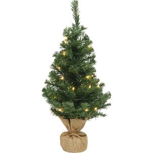 Everlands Imperial Kunstkerstboom met Verlichting | 45 cm (10 LEDs, Timer, Binnen) - Mini Kerstboom in Jute Zak