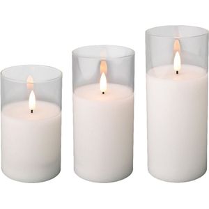 Lumineo luxe LED kaarsen - in glas - 3x stuks - wit - met timer