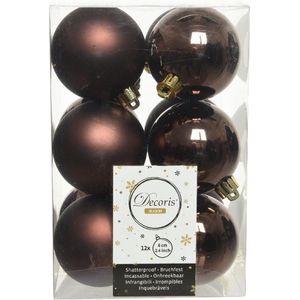 Kerstballen - Bruin - Onbreekbaar - Set van 12 - Ø 6 cm