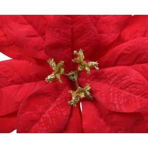 Decoris Poinsettia kerstster velvet op clip Dia 16cm rood Polyester Decoris Kersthanger