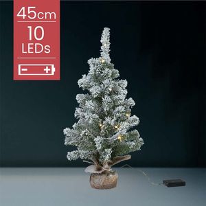 Mini Kunstbomen met Sneeuw en Licht 45 cm - Besneeuwde Mini Kerstboom met 10 LED Lampjes