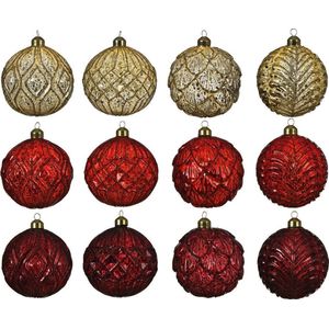 Optimale Gouden, Rode en Donkerrode Glazen Kerstballen Set - Klassiek Design - Diameter 10cm