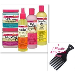 Aunt Jackie’s 5-Pc Hair Set – Heads Up Shampoo + Soft & Sassy Conditioner + Knot Havin’ It! Moisturizer + Baby Girl Curls Custard + E-Blast Scalp Remedy