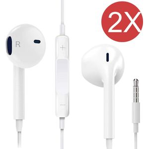 2x In-Ear Oordopjes met 3.5mm Jack - Oortjes met Draad en Microfoon voor Telefoon / Tablet / Laptop / Smartphone / GSM