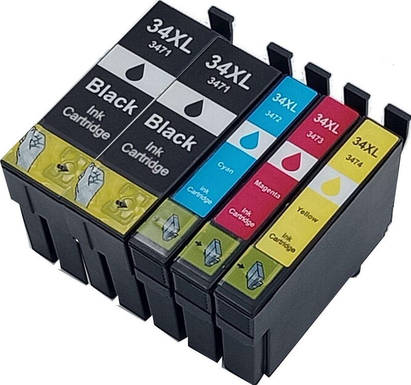KATRIZ® huismerk ink Epson 2x T3471XL Zwart + 1x T3472XL Cyaan + 1x T3473XL Magenta + 1x T3474XL Gee