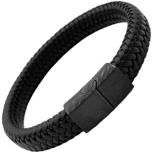 Rhylane – Maat L / 21 cm - Gevlochten Heren Armband - Leer & Staal – Zwart