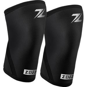ZEUZ 2 Stuks Powerlifting Knie Brace voor CrossFit, Gewichtheffen & Fitness – Knee Sleeves - Knieband Braces Lang – 7 mm – Zwart & Zilver - Maat XL