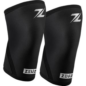 ZEUZ 2 Stuks Powerlifting Knie Brace voor CrossFit, Gewichtheffen & Fitness – Knee Sleeves - Knieband Braces Lang – 7 mm – Zwart & Zilver - Maat S