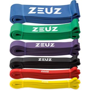 ZEUZ 6 Stuks Weerstandsbanden Elastieken Set voor Fitness & CrossFit – Resistance Stretch Power Bands voor Pull Ups, Krachttraining & Stretching – Elastiek – Geel, Rood, Zwart, Paars, Groen & Blauw