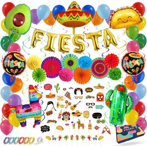 Fissaly 71 Stuks Mexican Fiesta Feest Versiering – Pinata, Sombrero & Catcus Decoratie Ballonnen – Fiestas Verjaardag Feestje