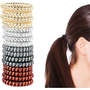 RX Goods 16 Stuks Luxe Spiraal Haarelastiekjes Gekleurd – Elastiekjes voor Vrouwen & Meisjes – Rood, Goud Licht en Donkerzilver