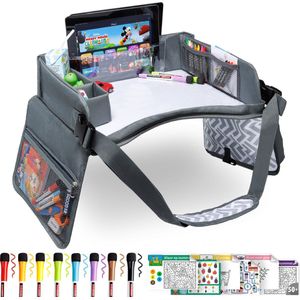 RX Goods Premium Reistafel met Tekentafel & Tablethouder– Opvouwbaar - Auto Organizer - Whiteboard - Lichtgrijs