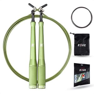 ZEUZ Professioneel Springtouw voor CrossFit & Fitness – Verstelbaar – Speed Rope – Volwassenen – SR-2 - Leger Groen