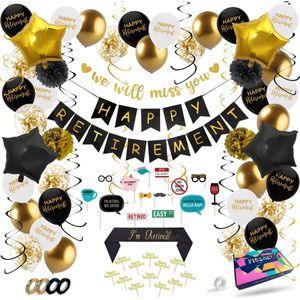 Fissaly Pensioen & Retirement Decoratie Versiering - Retired Feest Artikelen Pakket – Ballonnen, Slinger, Sjerp, & Accessoires