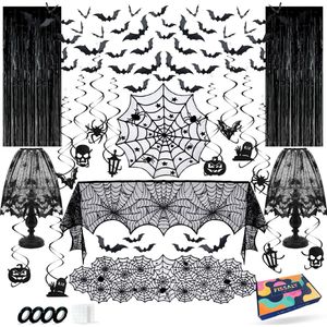 Fissaly 84 Stuks Halloween Griezel Pakket – Skelet, Vleermuis & Spinnenweb Horror Versiering – Thema Feest Decoratie – Ballonnen, Tattoos & Accessoires