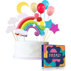 Fissaly 15 Stuks Regenboog Happy Birthday Taarttopper & Caketopper Set – Taartversiering – Decoratie Topper