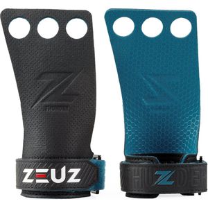 ZEUZ Thunder Grips voor Fitness & CrossFit – Sport Handschoenen – Turnen & Gymnastics - Zwart & Blauw – Maat L