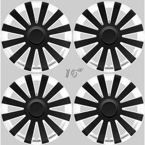 Wieldoppen AGAT-BW 16 inch matzwarte spaken/witte accenten. Set a 4 stuks in doos (a.u.b. tekst lezen!)