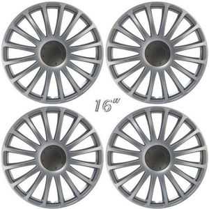 Wieldoppen GRAND PRIX-S 16 inch zilver/antraciet center. Set a 4 stuks in doos (a.u.b. tekst lezen!)