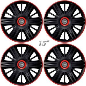 Wieldoppen MAXIM-BRR 15 inch zwart/rode rand/ring. Set a 4 stuks in doos (a.u.b. tekst lezen!)