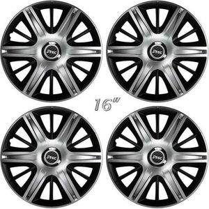 Wieldoppen MAXIM-GTS 16 inch zilver/zwart/chroom ring. Set a 4 stuks in doos (a.u.b. tekst lezen!)
