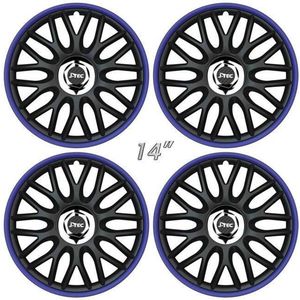 Wieldoppen ORDEN-BBR 14 inch satijn-zwart/blauwe rand (set a 4 stuks in doos)