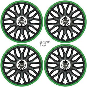 Wieldoppen ORDEN-BGR 13 inch satijn-zwart/groene rand (set a 4 stuks in doos)