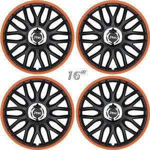 Wieldoppen ORDEN-BOR 16 inch satijn-zwart/oranje rand (set a 4 stuks in doos)