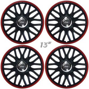 Wieldoppen ORDEN-BRR - 13 inch - Satijn-zwart - Rode Rand - Set van 4 Stuks