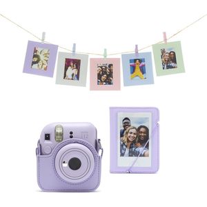 Fujifilm Instax Mini 12 accessoires - Cameratas, fotokaarten met clips & fotoalbum - Lila Paars