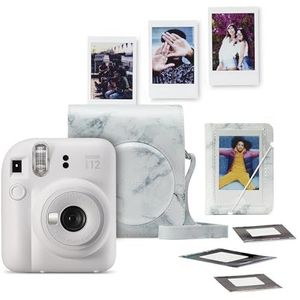 Fujifilm instax Mini 12 Bundel - Instant camera + 1 x 10 stuks film, cameratas & stickers - Clay White & Marble