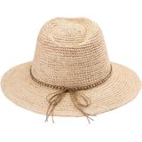 Strohoed Dames Malibu Ibiza Stijl Fedora Strandhoed - 100% Madagaskisch Raffia - UV beschermend UPF50+ - Maat: 58cm verstelbaar - Kleur: Natural