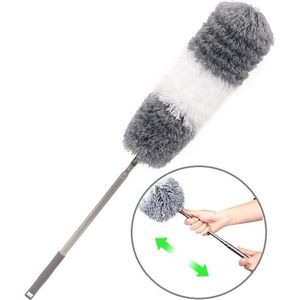 Vannons - Plumeau - Ragebol - Plumeau Uitschuifbaar tot 245 cm - met Telescoopsteel - Wasbaar Microvezel - Grijs Wit