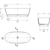 Vrijstaand bad crosstone solid surface 161x75x53 cm mat wit