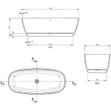 Vrijstaand bad crosstone solid surface 175x78x55 cm mat wit